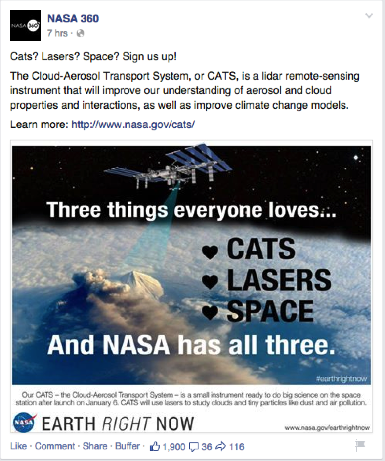 Sample post from the NASA 360 Facebook Page
