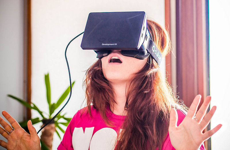 A woman testing Oculus Rift