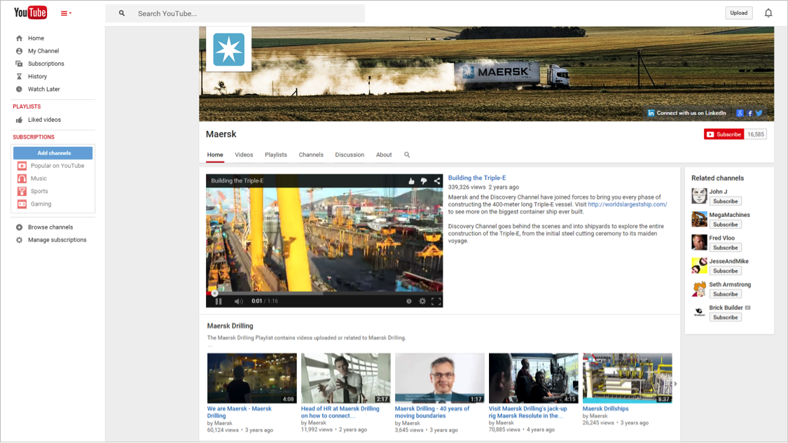 Maersk Line's YouTube channel