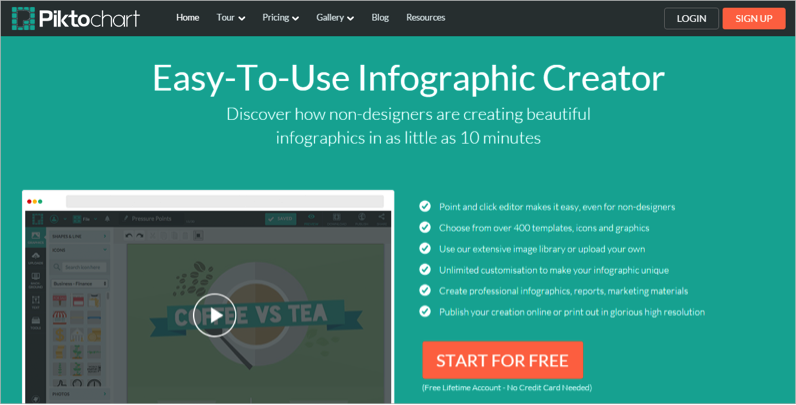 Piktochart front page
