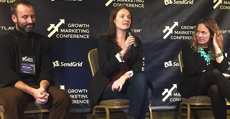 The panel at the Growth Marketing Conference session "Founder and CMO Panel: From Zero to Millions"